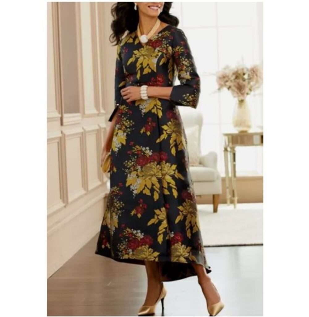 Midnight Velvet V-Neck 3/4 Sleeve Floral Print Formal Dress Womens Plus Sze 22W